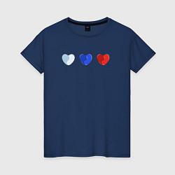 Футболка хлопковая женская Триколор в сердечках, цвет: тёмно-синий