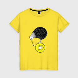 Футболка хлопковая женская KIWI BIRD, цвет: желтый