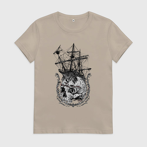 Женская футболка The frigate and the Pirates Skull / Миндальный – фото 1