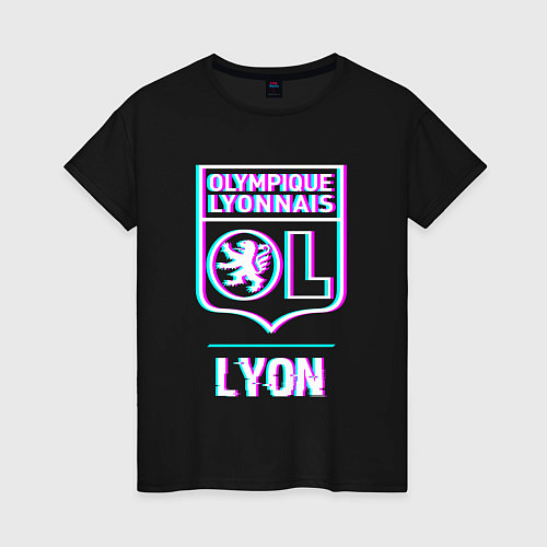 Женская футболка Lyon FC в стиле Glitch / Черный – фото 1