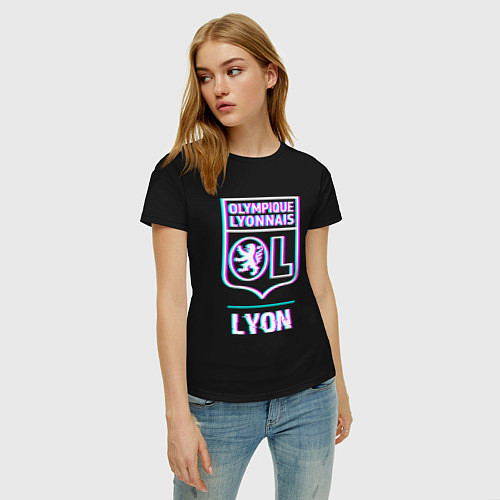 Женская футболка Lyon FC в стиле Glitch / Черный – фото 3