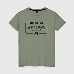 Футболка хлопковая женская Assassins Creed Gaming Champion: рамка с лого и дж, цвет: авокадо