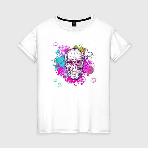 Женская футболка Красочный Череп Арт Графити / Белый – фото 1