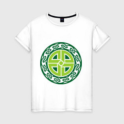 Футболка хлопковая женская Кельтский щит (руна), цвет: белый