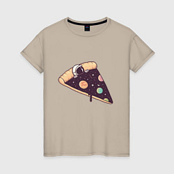 Футболка хлопковая женская Space - Pizza, цвет: миндальный