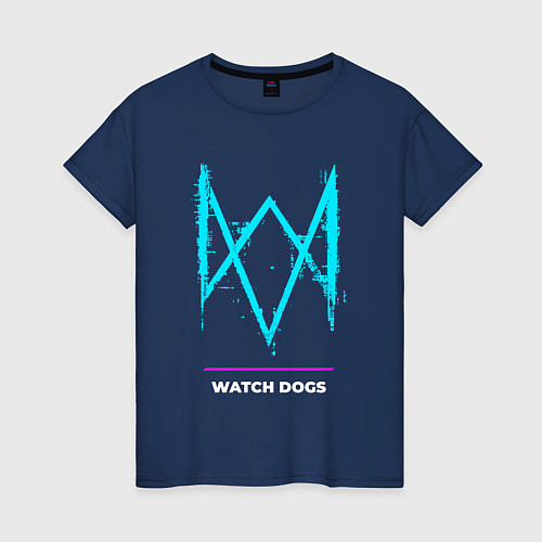 Женская футболка Символ Watch Dogs в неоновых цветах / Тёмно-синий – фото 1