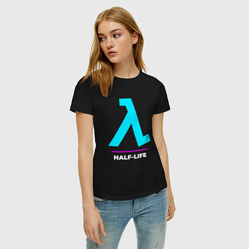 Женская футболка Символ Half-Life в неоновых цветах / Черный – фото 3