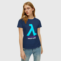 Футболка хлопковая женская Символ Half-Life в неоновых цветах, цвет: тёмно-синий — фото 2