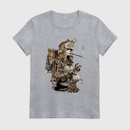 Женская футболка Крутая девчонка в стильной амуниции / Меланж – фото 1