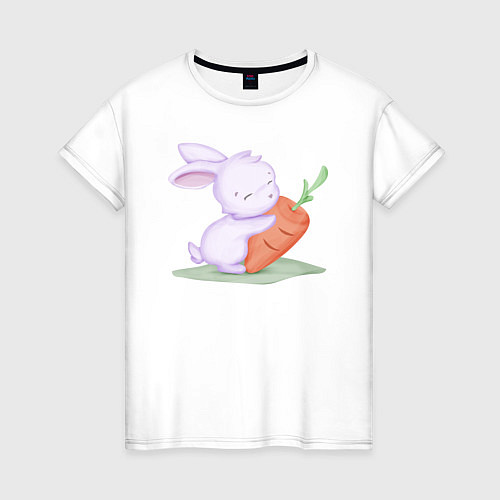 Женская футболка Милый Крольчонок На Лужайке С Морковкой / Белый – фото 1