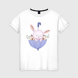 Женская футболка Милый Крольчонок В Зонтике С Цветочками