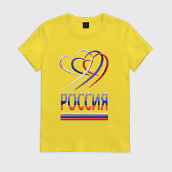 Женская футболка Россия: триколор и три сердца