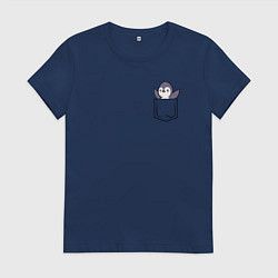 Футболка хлопковая женская Пингвин в кармашке, цвет: тёмно-синий