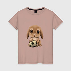 Футболка хлопковая женская Футбол - Кролик, цвет: пыльно-розовый