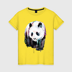 Футболка хлопковая женская Панда - акварель, цвет: желтый