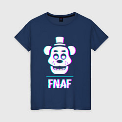 Футболка хлопковая женская FNAF в стиле glitch и баги графики, цвет: тёмно-синий