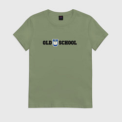 Футболка хлопковая женская Old school, шеврон старой школы, цвет: авокадо