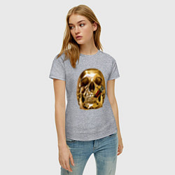 Футболка хлопковая женская Золотой череп с сигарой, цвет: меланж — фото 2