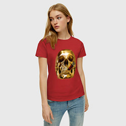 Футболка хлопковая женская Золотой череп с сигарой, цвет: красный — фото 2
