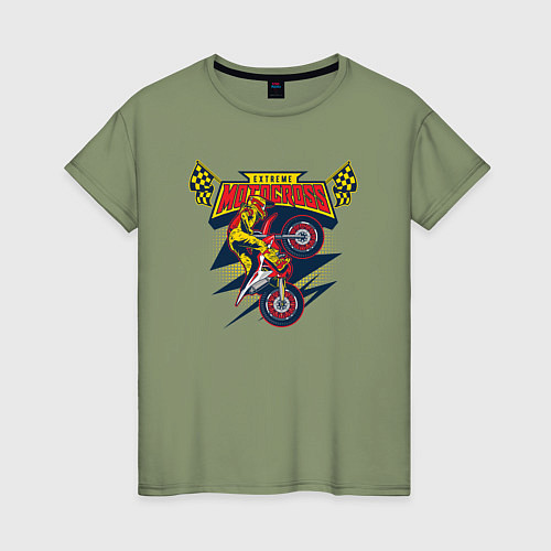 Женская футболка Extreme motocross: мотоциклист на красном мото / Авокадо – фото 1