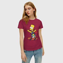 Футболка хлопковая женская Барт Симпсон - крутой скейтер, цвет: маджента — фото 2