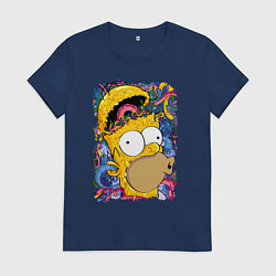 Футболка хлопковая женская Мозг Гомера Симпсона - постер, цвет: тёмно-синий