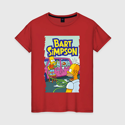 Женская футболка Барт Симпсон устроил из автомобиля аквариум / Красный – фото 1