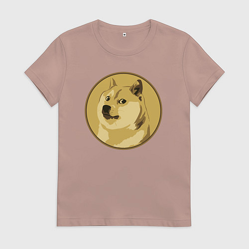 Женская футболка Пёсик Доге в круге / Пыльно-розовый – фото 1
