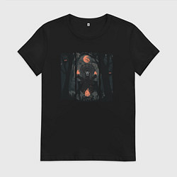 Женская футболка Оранжевая луна и медведь шаман