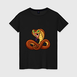 Футболка хлопковая женская Для любителей змей, цвет: черный