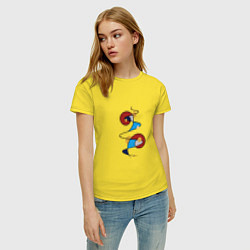 Футболка хлопковая женская Абстрактный узор круги и линии, цвет: желтый — фото 2