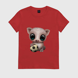 Футболка хлопковая женская Футбол - Свинка, цвет: красный