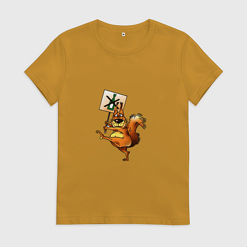 Женская футболка Белка против пьянства / Горчичный – фото 1