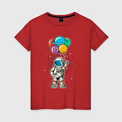 Футболка хлопковая женская Космонавт на воздушных шариках, цвет: красный