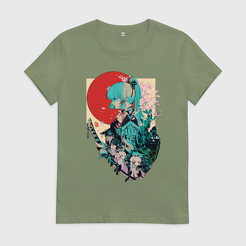 Женская футболка Аяка самурай - Геншин Импакт / Авокадо – фото 1