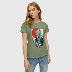 Футболка хлопковая женская Аяка самурай - Геншин Импакт, цвет: авокадо — фото 2