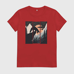 Футболка хлопковая женская Оранжевая луна и лисёнок, цвет: красный