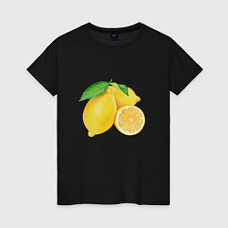 Футболка хлопковая женская Сочные лимоны, цвет: черный