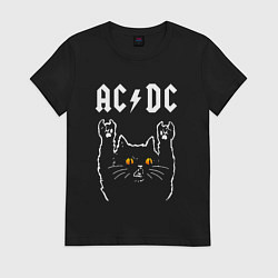 Футболка хлопковая женская AC DC rock cat, цвет: черный