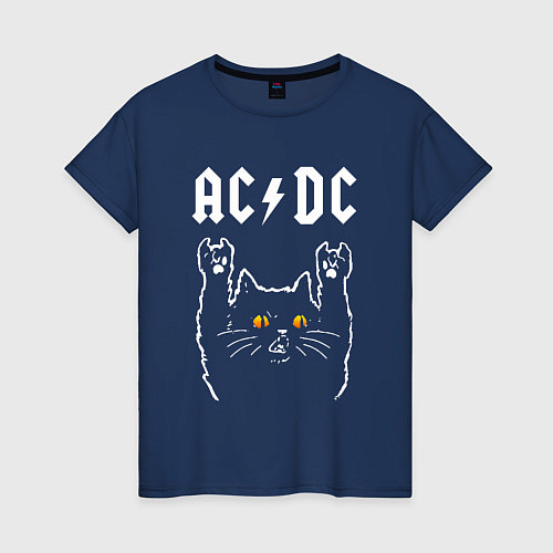 Женская футболка AC DC rock cat / Тёмно-синий – фото 1