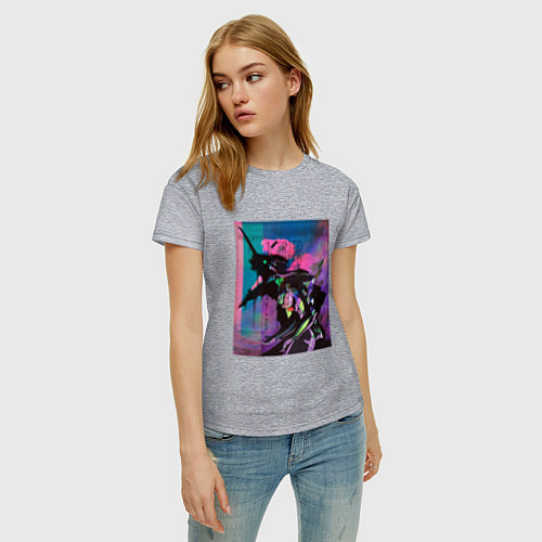 Женская футболка Евангелион Ева 01 в форме берсерка / Меланж – фото 3