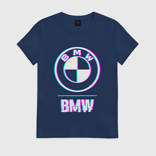 Женская футболка Значок BMW в стиле glitch / Тёмно-синий – фото 1