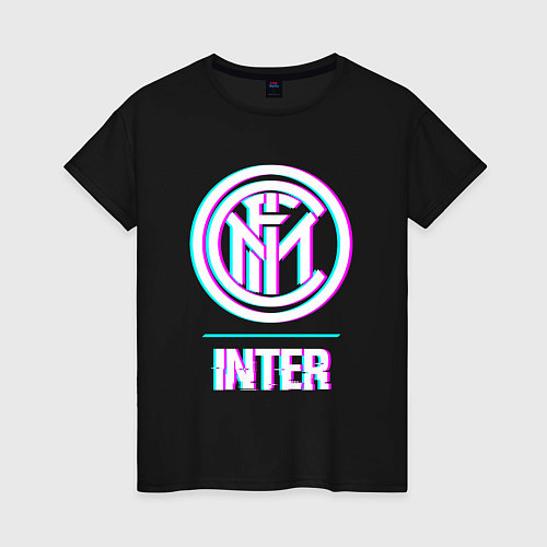 Женская футболка Inter FC в стиле glitch / Черный – фото 1