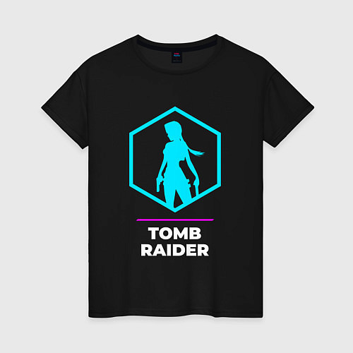 Женская футболка Символ Tomb Raider в неоновых цветах / Черный – фото 1