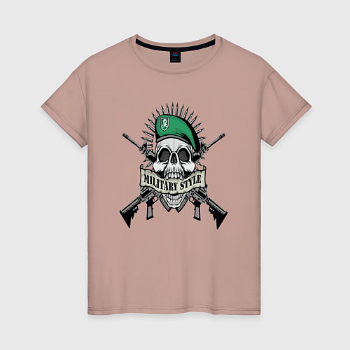 Женская футболка Военный череп с оружием / Пыльно-розовый – фото 1