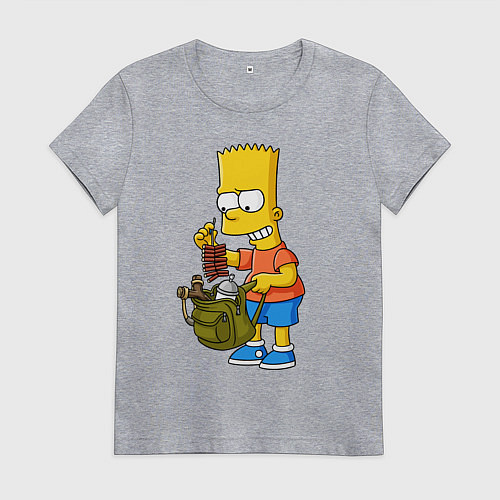 Женская футболка Барт Симпсон разбирает свой рюкзак / Меланж – фото 1