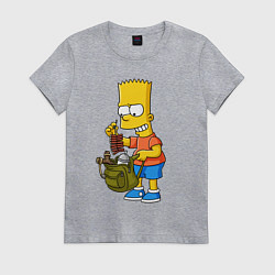Женская футболка Барт Симпсон разбирает свой рюкзак