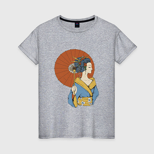 Женская футболка Гейша с зонтиком / Меланж – фото 1