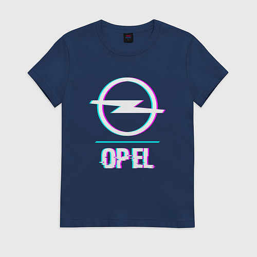 Женская футболка Значок Opel в стиле glitch / Тёмно-синий – фото 1