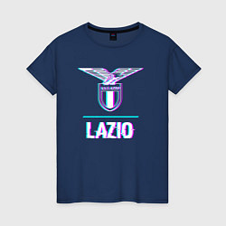 Футболка хлопковая женская Lazio FC в стиле glitch, цвет: тёмно-синий